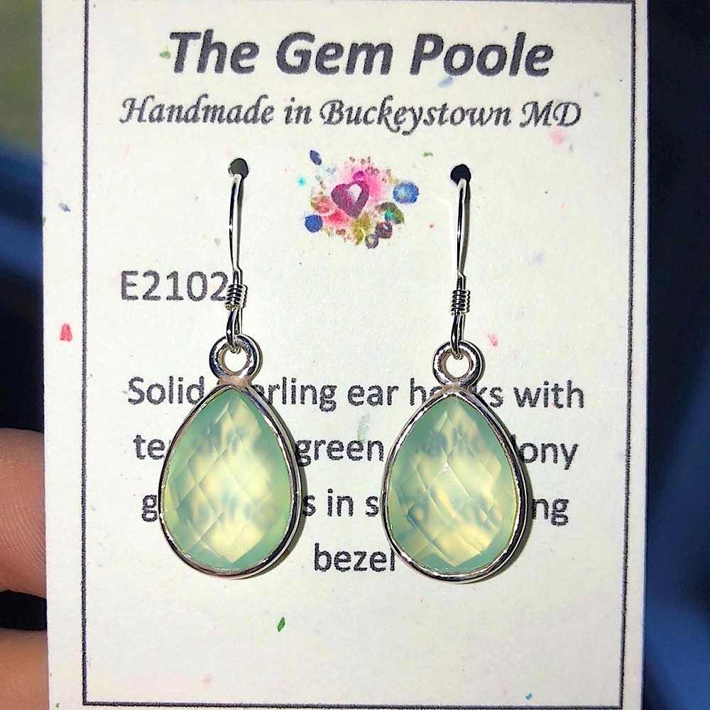 Green Chalcedony 925 Silver Tear Drop Earrings